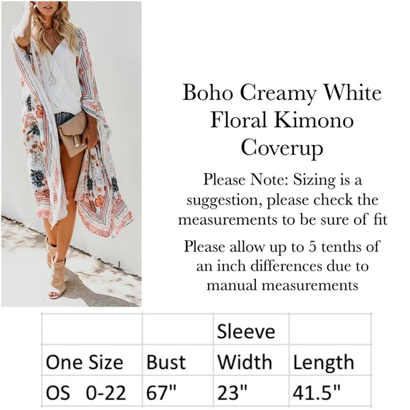 Boho Creamy White Floral Kimono Wrap Beach Coverup - Picture 16 of 16
